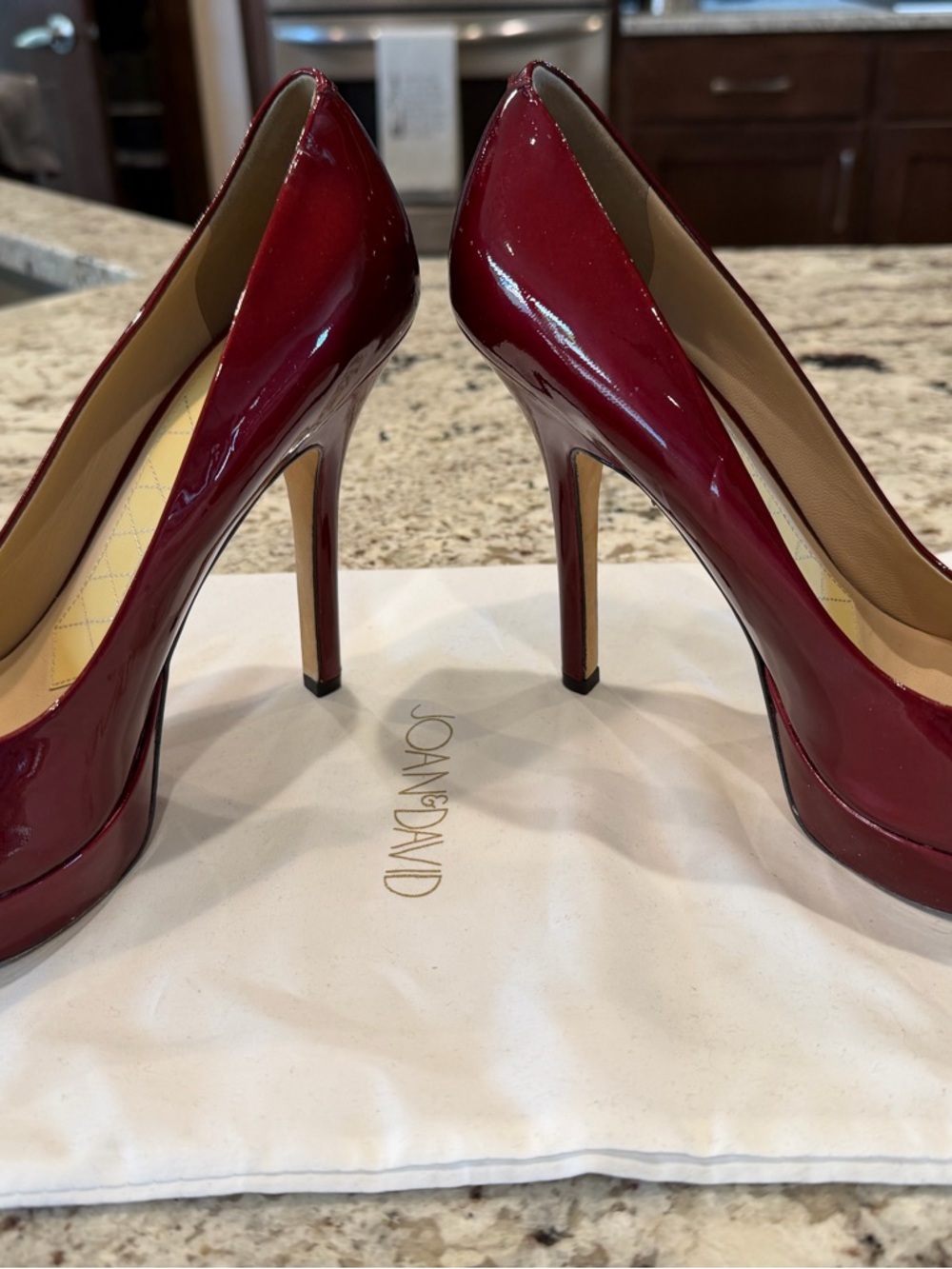 Joan & David Burgundy Patent Platform Stiletto Pumps - Picture 5 of 8